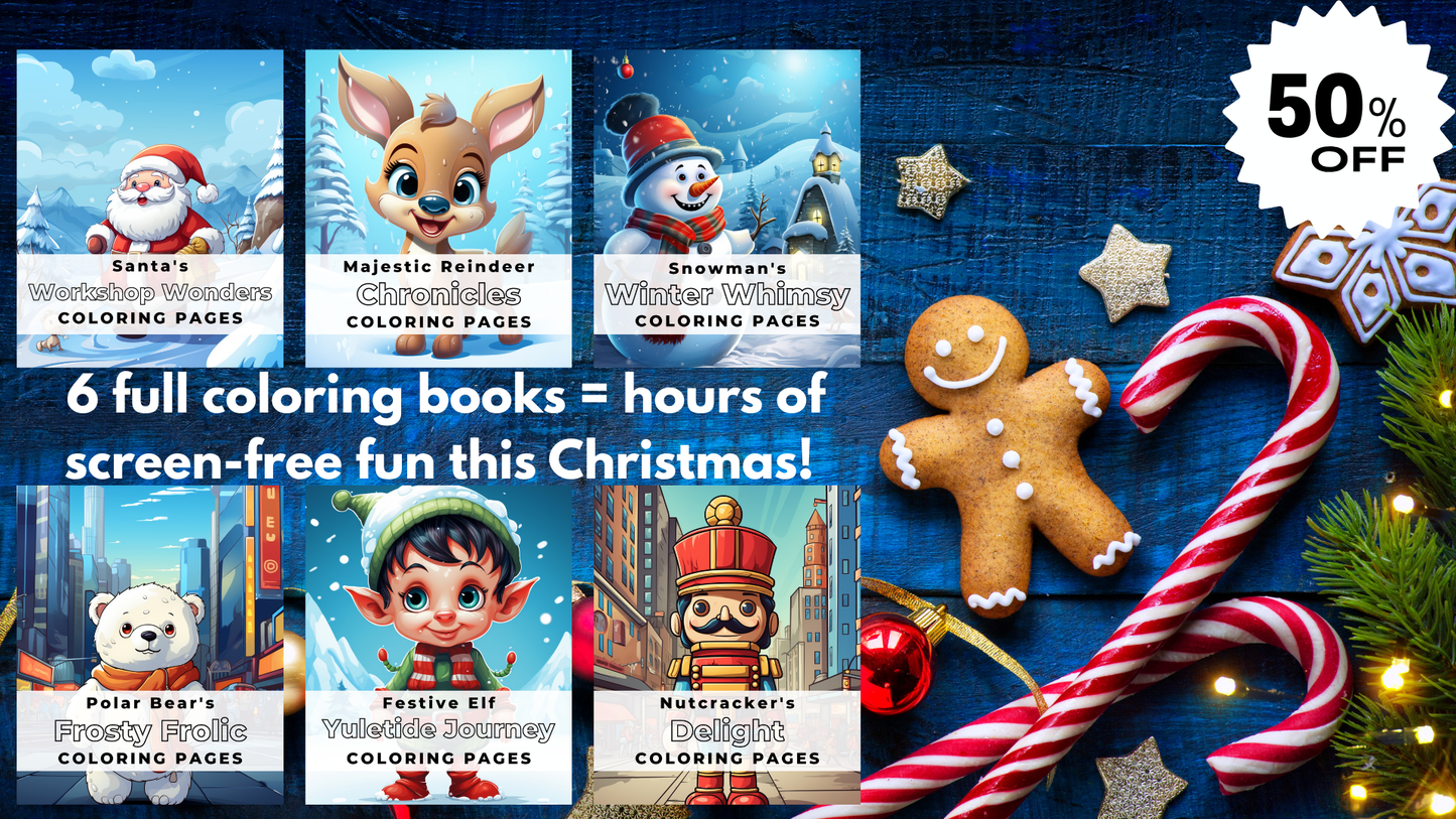 Christmas Coloring Mega Pack – 6 Books for Kids+Gift